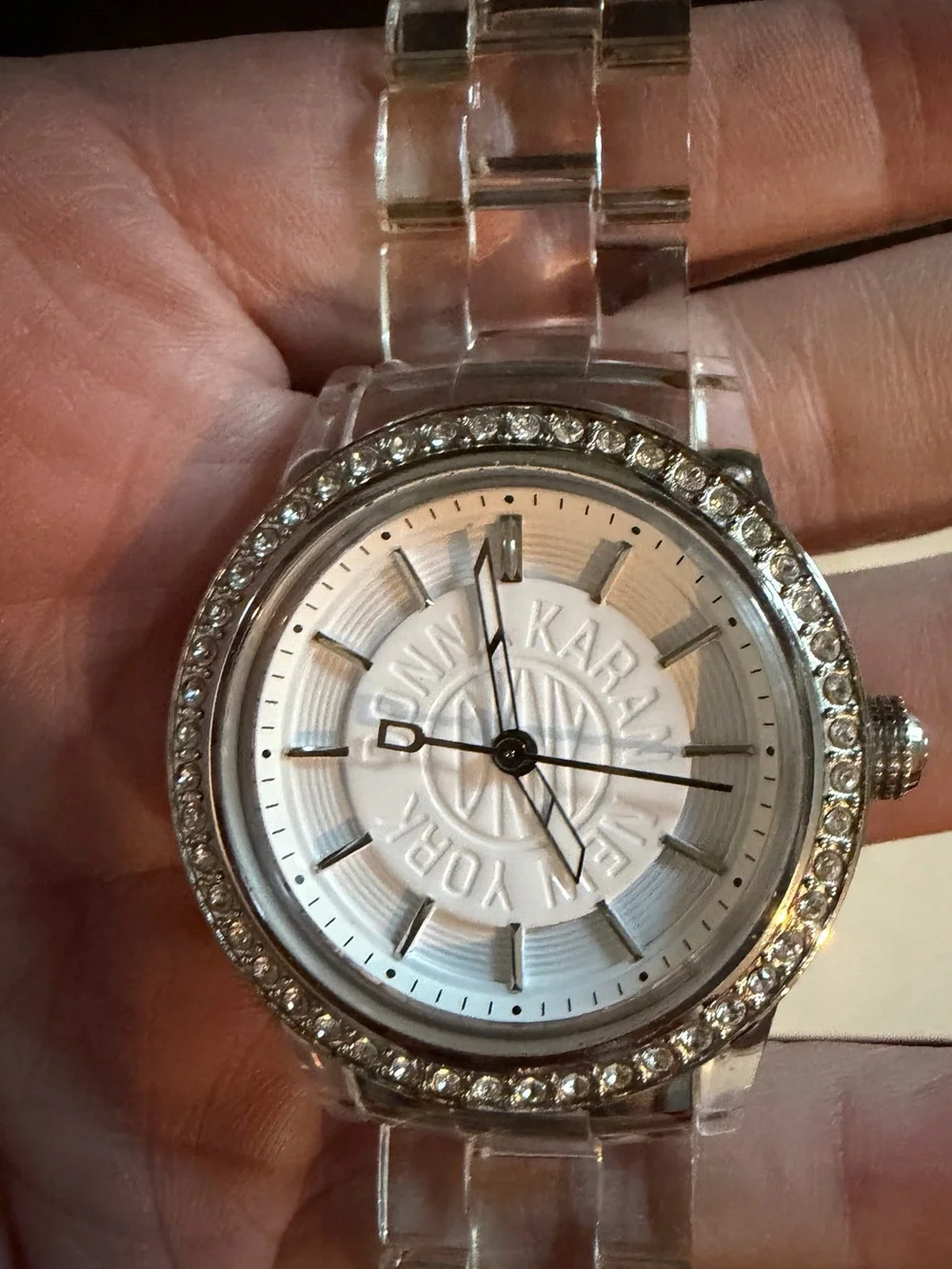Unisex oversized DKNY Stainless Steel Crystal clear Watch